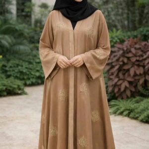 Coffee Brown Abaya with Gold Motif Detailing