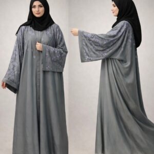 Steel Grey Embroidered Sleeve Abaya
